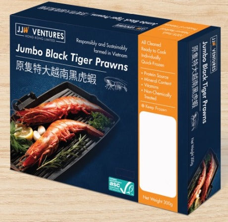 Frozen Whole Jumbo-Sized Vietnamese Black Tiger Prawns